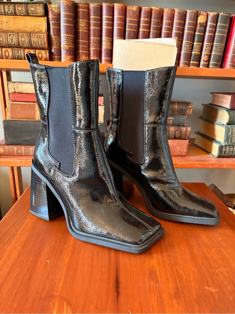 Circus by Sam Edelman Black Patent Mid-Calf Block Heel Chelsea Boots